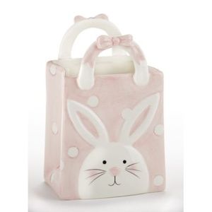 Pink Ceramic Bag / Planter  with Bunny  Face  n New Easter Decoration